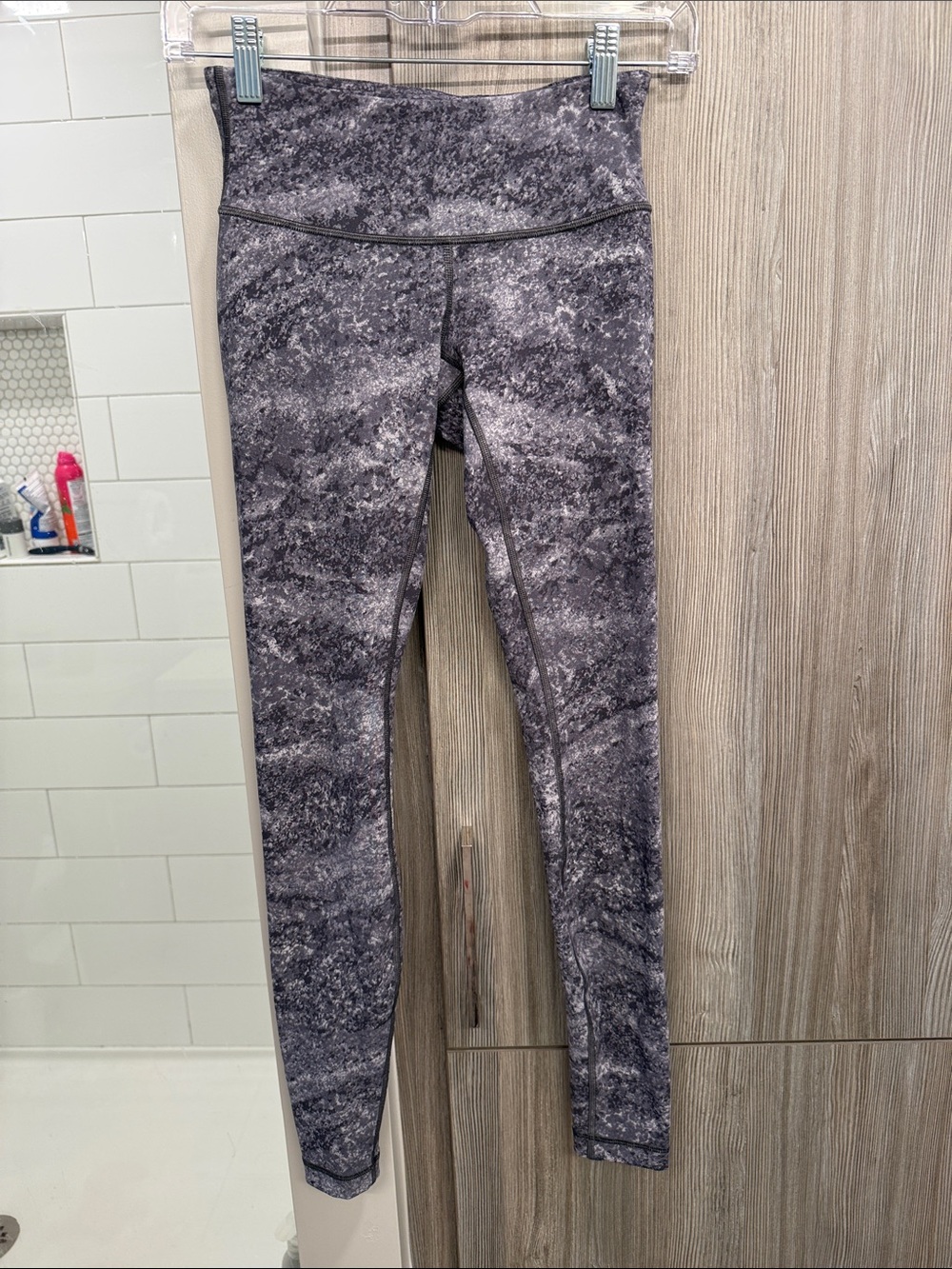 High-Waist Gray Marble Print Women's Leggings